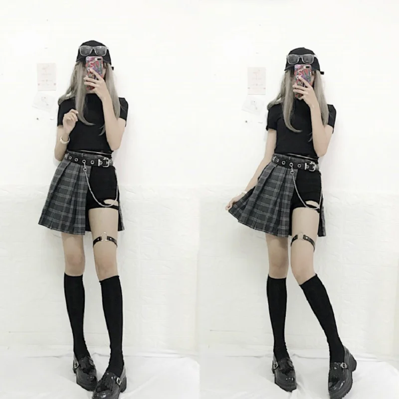 

Summer new ins strange girl chic hip-hop shorts t-shirt + sexy anti-light leg pants + belt skirt suit women