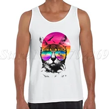 Мужская летняя майка с бретелями и рисунком кота, винтажный стиль, модная хипстерская майка с круглым вырезом, топы с принтом кота