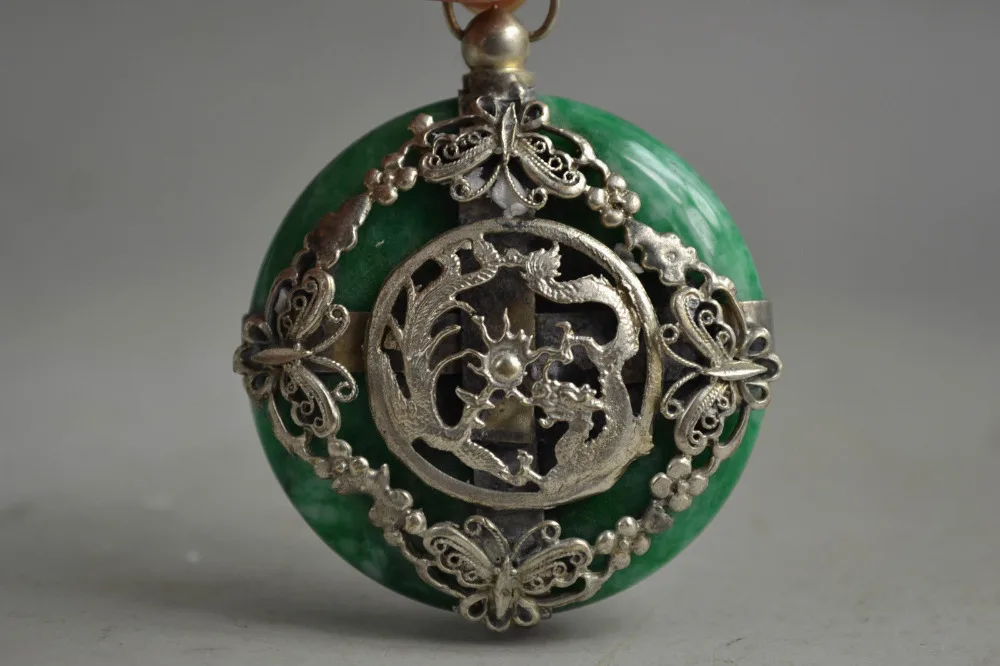 

Old Green Jade Armored Beauty Butterfly & Auspicious Dragon Unique Pendant /statue free shipping