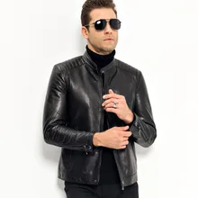 Кожаный пуховик для мужчин Зимний короткий стиль коровья кожа пальто мужские народные повседневные пуховики TJ8156