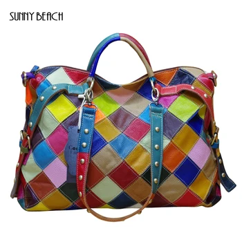

SUNNY BEACH Brand Genuine Leather women Handbags Patchwork Casual Women Shoulder Bags Female Messenge Bag Casual Tote