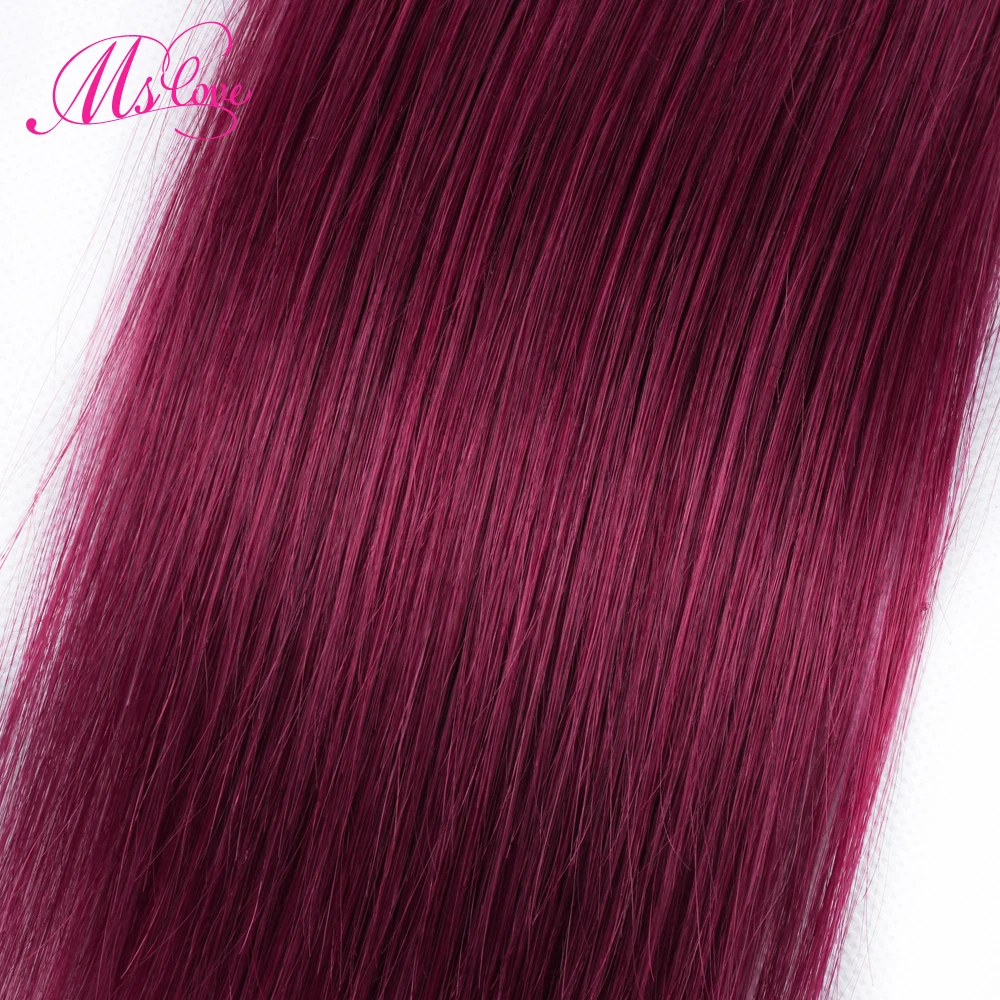 MS Love Tb/Burgundy Связки с фронтальной 13*4 синтетическое закрытие шнурка Remy прямые