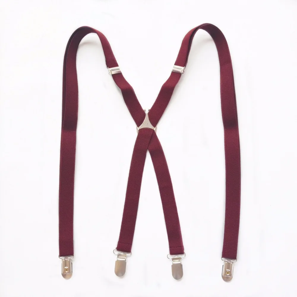 Mens Wine RED Suspenders LARGE SIZE Suspenders BLACK Braces Clip on X