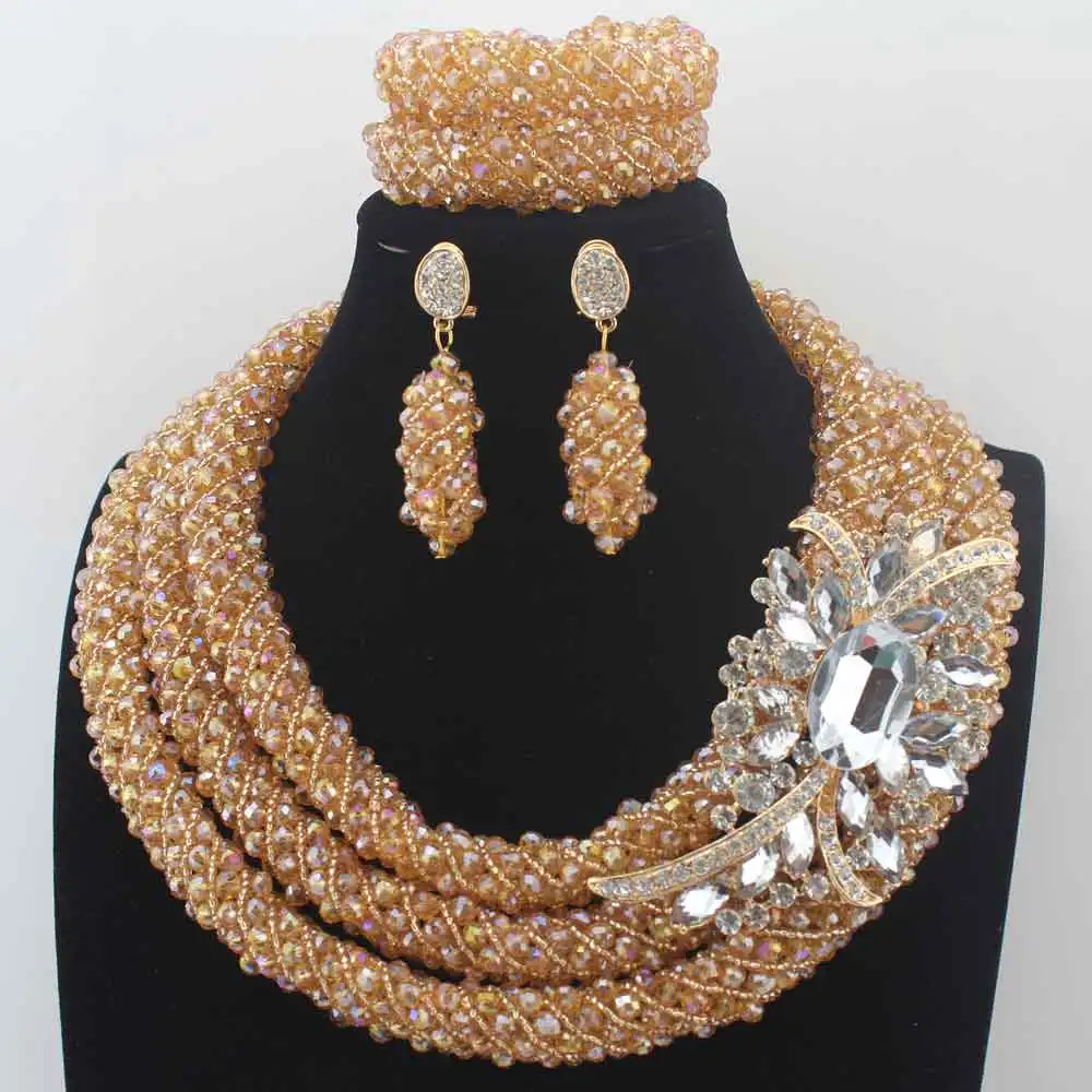 

New African Wedding Party Crystal Beads African Beads Rose red Jewelry Set For Women Nigerian Set Free shopping W13997