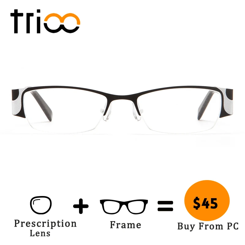TRIOO Wave Design Prescription Eyeglasses Black White Multi Color Cool Myopia Glasses Fashion Semi Rimless Optical Eyewear |