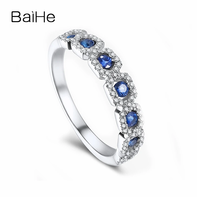 BAIHE Solid 18 к белое золото(AU750) 0.32CT Сертифицированный H/SI круглый натуральный сапфиры Свадебные для женщин мужчин Мода ювелирные изделия подарок кольцо