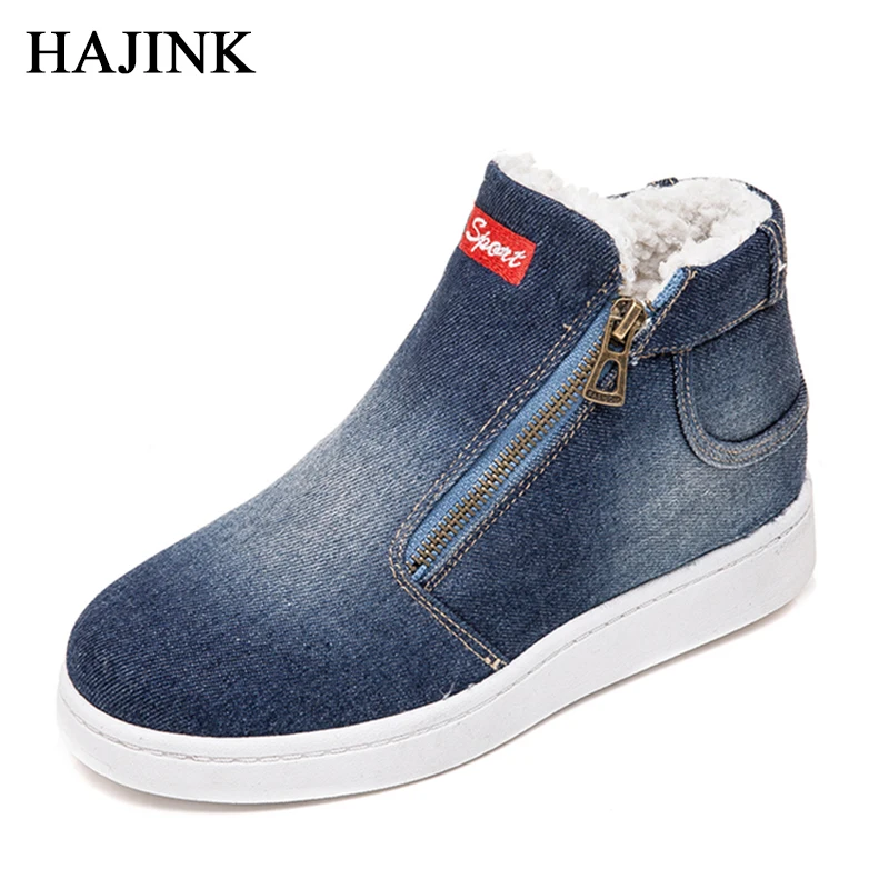 

Winter Platform Boots Women Denim Boots Super Warm Winter Casual Shoes Women Cowboy Ankle Boots For Women Plus Size 35-43