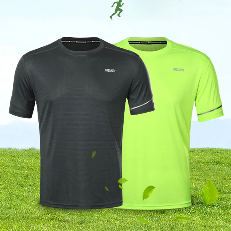

Summer Men Running T Shirts Quick Dry Short Sleeve Outdoor Training Sportswear Tee Breathable Mesh Workout Bodybuilding Shirt