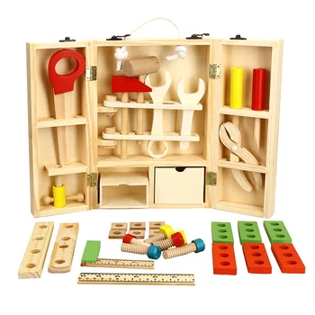 

Baby Wooden Working Tool Toys Set Children Nuts And Bolts Wooden Box Garden Tool Toys Educational Gift