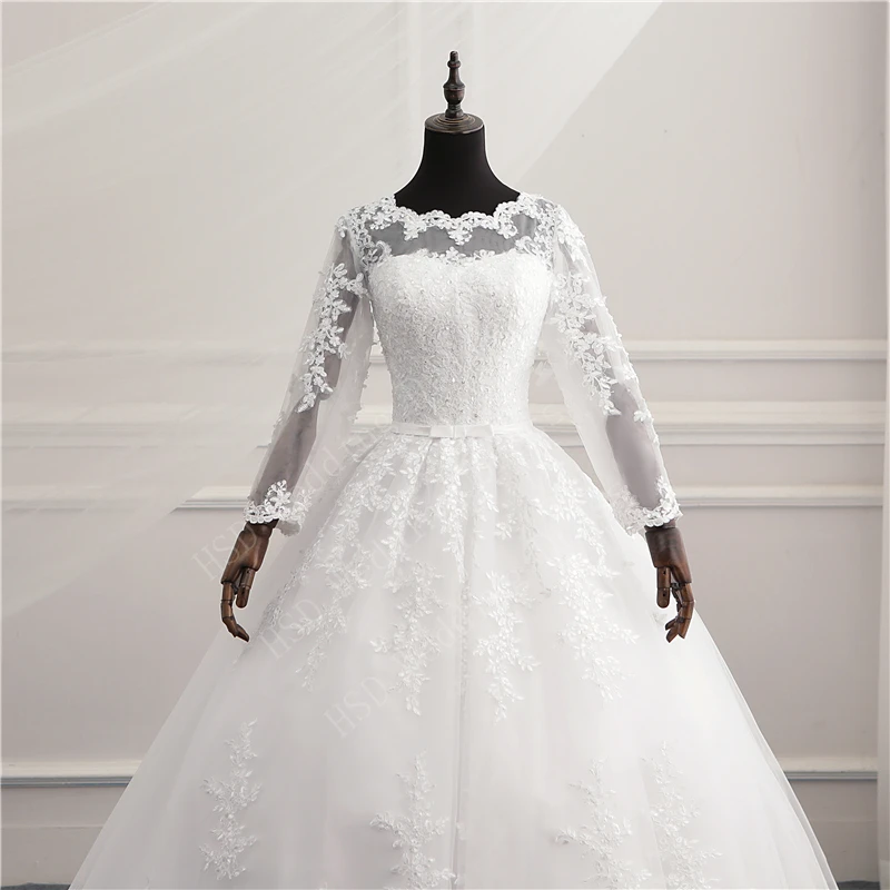 Свадебное платье Vestido De Noiva с длинным рукавом на заказ, свадебное платье, с коротким шлейфом, с аппликацией из тюля, большие размеры 7