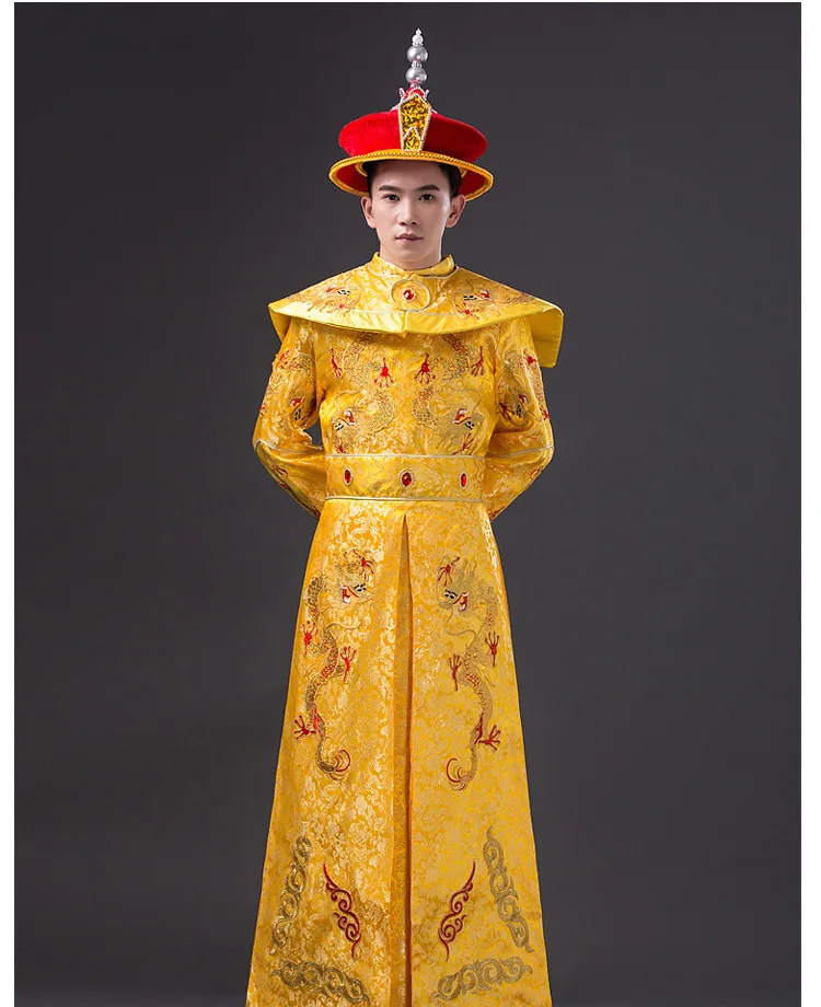 Высокое качество для мужчин китайская императрица костюмы с костюм дракона для косплея мужской ханьфу древней династии Цин императора со шляпой