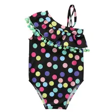 Детский купальник в горошек с помпоном для девочек, Цельный купальник бикини, купальный бассейн, пляжный костюм, летний
