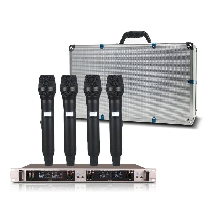 Wireless Microphone System Professional Microphone 4 Channel Dynamic