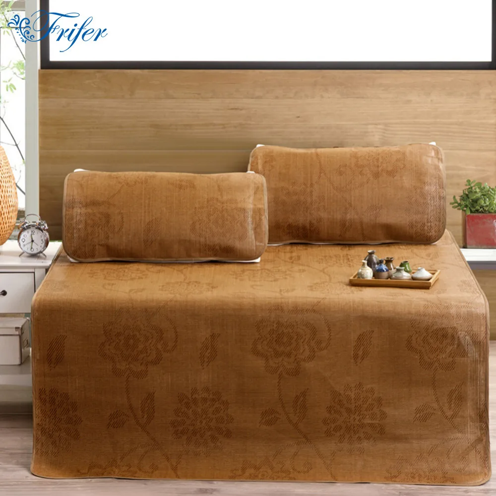 

3 pcs/set Rattan Mat Summer Sleeping Mat Single Double Cool Folding Peony Bed Cover Sleeping Flax Mat Mattress Cover Bedspread