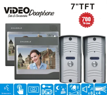 

ZHUDELE 7" TFT Color Monitor 700TVL Camera Video Door Phone Intercom Security Speaker System Waterproof IR Night Vision 2v2
