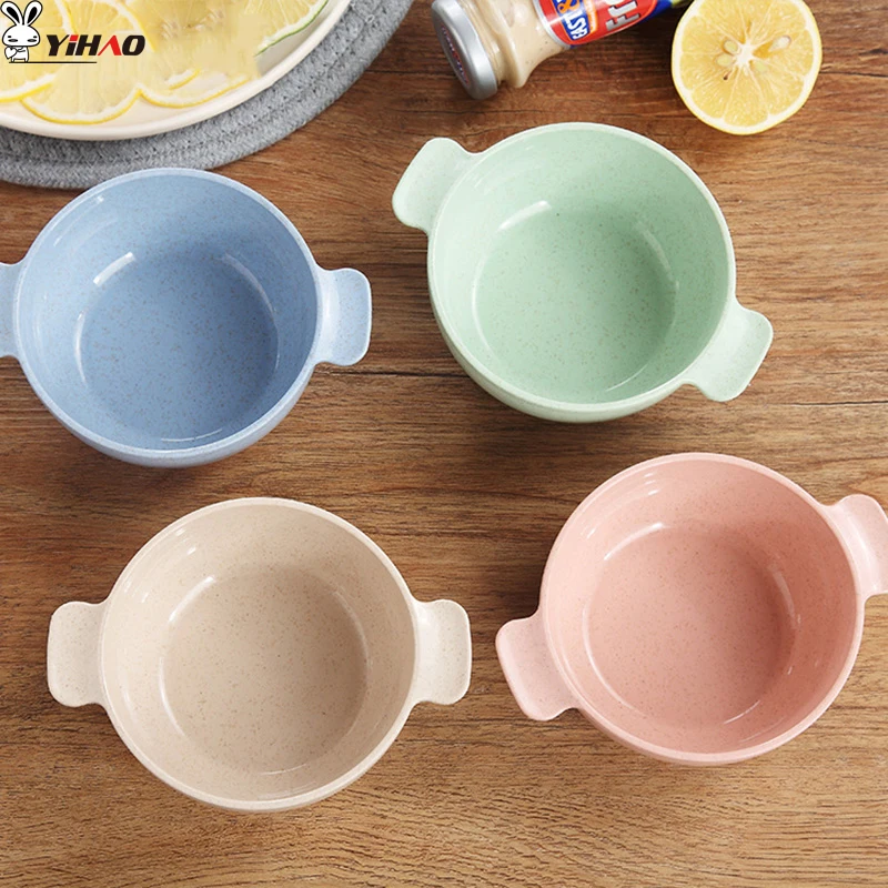

YiHAO 1.2L Bowl Wheat Straw Soup Bowl Cute Children's Rice Bowls Anti-scalding Handle Resistant Bowls Kitchen Tool