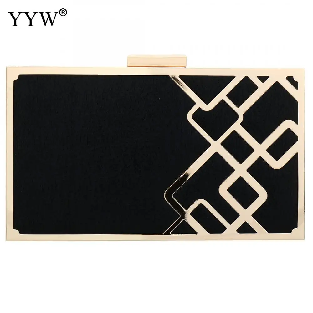 Flannelette Green Clutch Wedding Women Box Bag Gold Chain Geometric Zinc Alloy Christmas Evening Bags Female Party Clutch Gold - Цвет: black