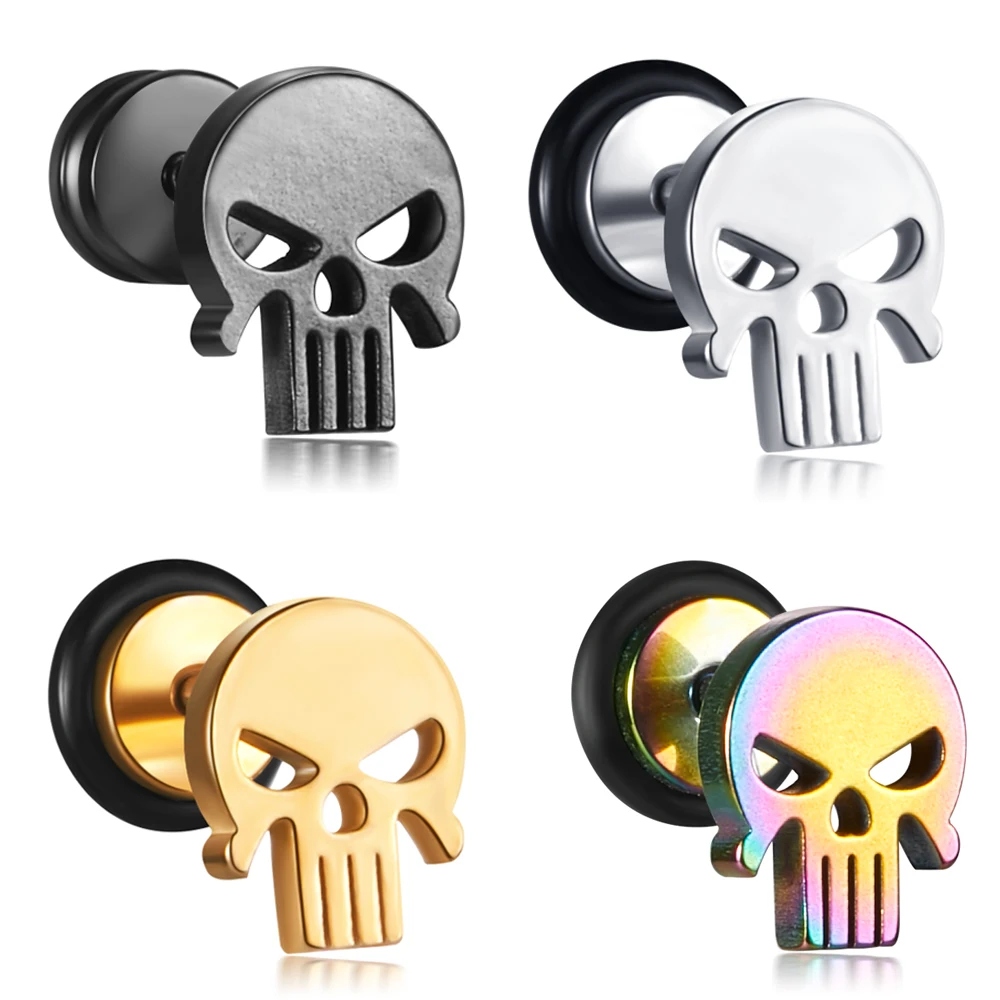 

JUNLOWPY Fake Plugs Stainless Steel Stud Earrings Gauges Cheater Plugs fuax gauges Earrings for Men Women Skull Body Piercing