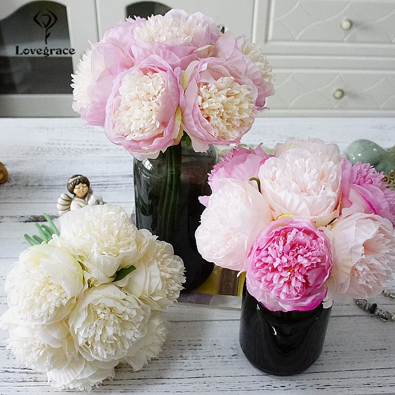 silk peony flowers artificial wedding bouquet fake flowers home floral decor (15)