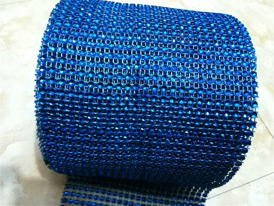 Dark Blue plastic rhinestone mesh trimming sew on mesh trim 24 rows 4mm Dark Blue base 10 yards