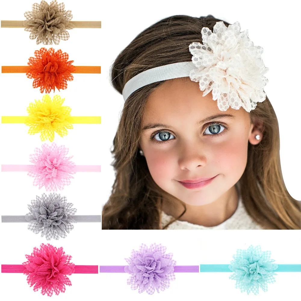 

13 Color Flower for Hair Baby Headband for Girls Elastic Shabby Flower Solid Hair Band Accessories cheveux bebe