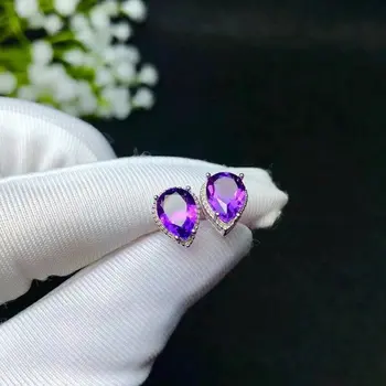 

shilovem 925 sterling silver piezoelectric amethyst Stud Earrings Jewelry women trendy party classic new be060801agz