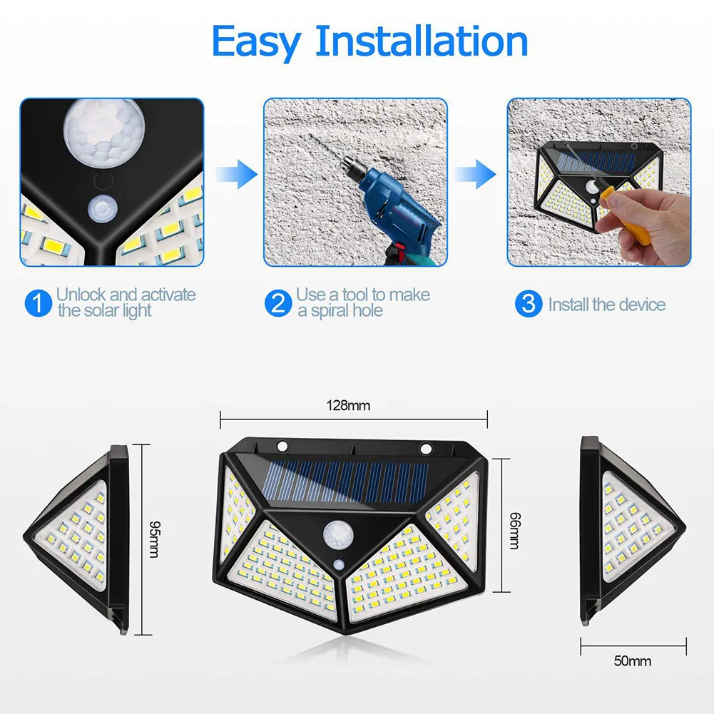 

2Pcs Solar Lights 100 LEDs 2000mAh Motion Sensor Waterproof Wall Lights for Outdoor Garden _WK