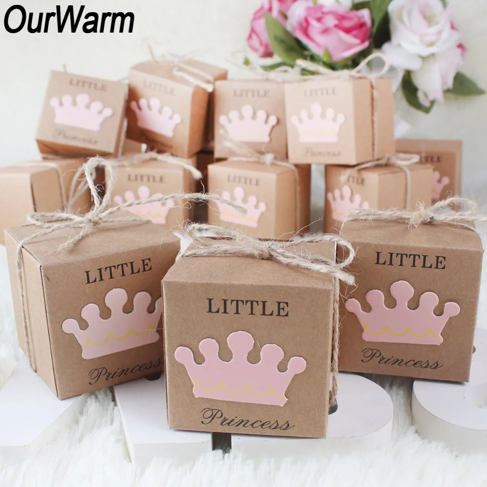 

OurWarm 100/20Pcs Baby Shower Candy Box Little Prince/Princess Crown Paper Gift Box Birthday Party Decorations Kids Favor Boxes