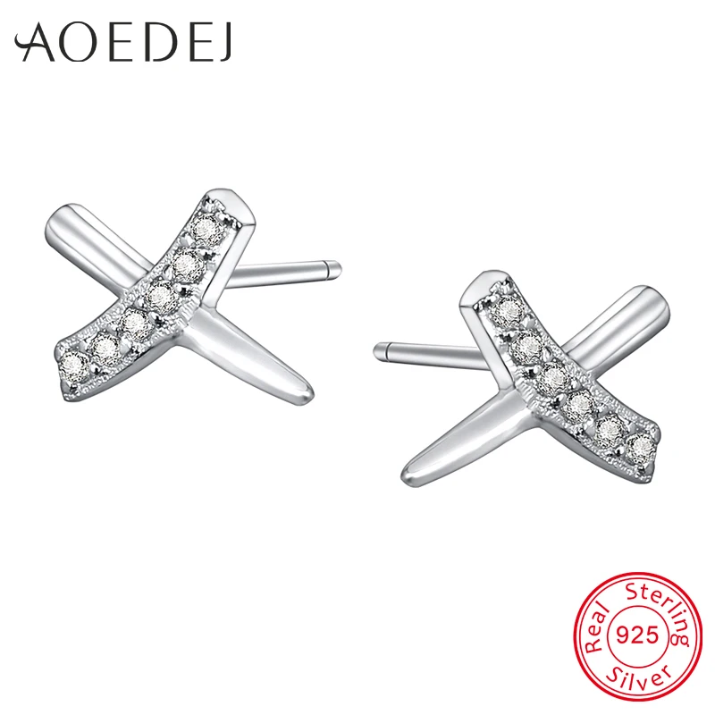 AOEDEJ Women's 925 Sterling Silver Stud Earrings Letter X Shape Earring