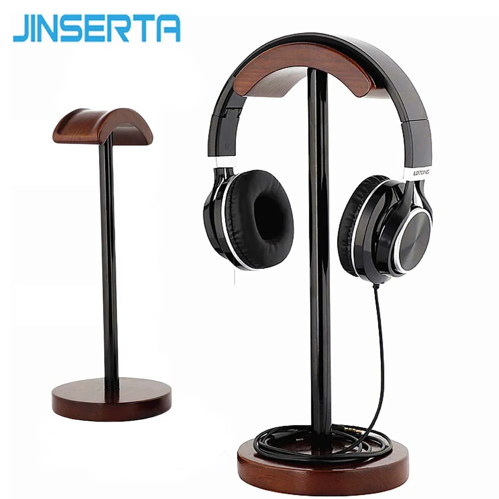 JINSERTA Portable Headphone Stand Wooden Practical Earphone Holder Headset Show Shelf Aluminum Bracket Support Device