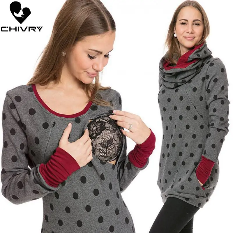  Chivry Autumn Maternity Sweatshirt Breastfeeding Clothes Hooded Pregnant Hoodies Women Nursing Tops