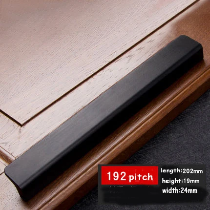 black-192mm Корпус из алюминиевого сплава ручки для ящиков черный для тихих перемещений, фурнитура для двери, ручка для дверцы с нажатием или с поворотом оборудование покрытие аксессуаров современный тянет домашний декор - Цвет: black-192mm