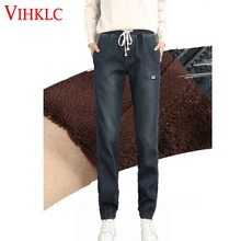 Зимние джинсы с эластичной резинкой на талии, свободные женские штаны-шаровары, брюки свободного размера плюс, плотные вельветовые Теплые джинсы H515