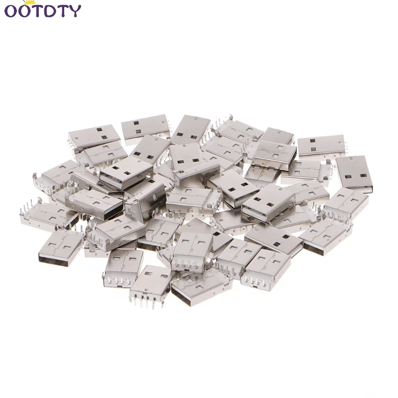 

USB Type A 4 Pin Right Angle Male Socket Connector For PCB Mount 50 Pcs