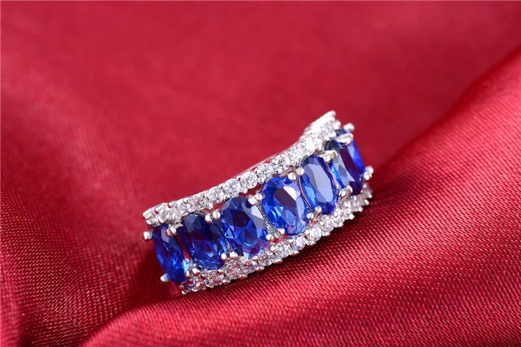 QCOOLJLY изумительное серебряное голубое блестящее CZ Циркон свежее кольцо размер 7 8 для свадебных женщин хорошая