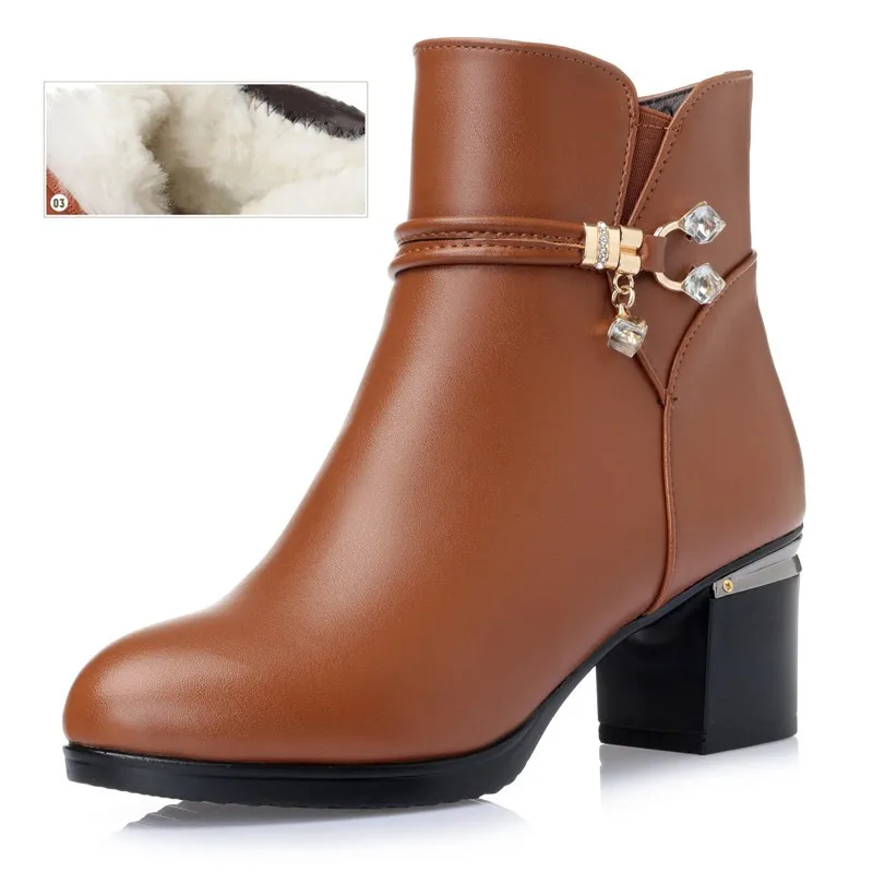 AIYUQI зимние шерстяные женские ботинки зимние ботинки из натуральной кожи Теплые ботильоны на толстой подошве женские ботинки размера плюс 35-43 - Цвет: brown wool