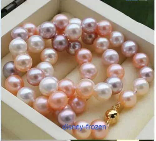 

AAAA 9-10mm south sea white pink purple multicolor pearl necklace 18inch