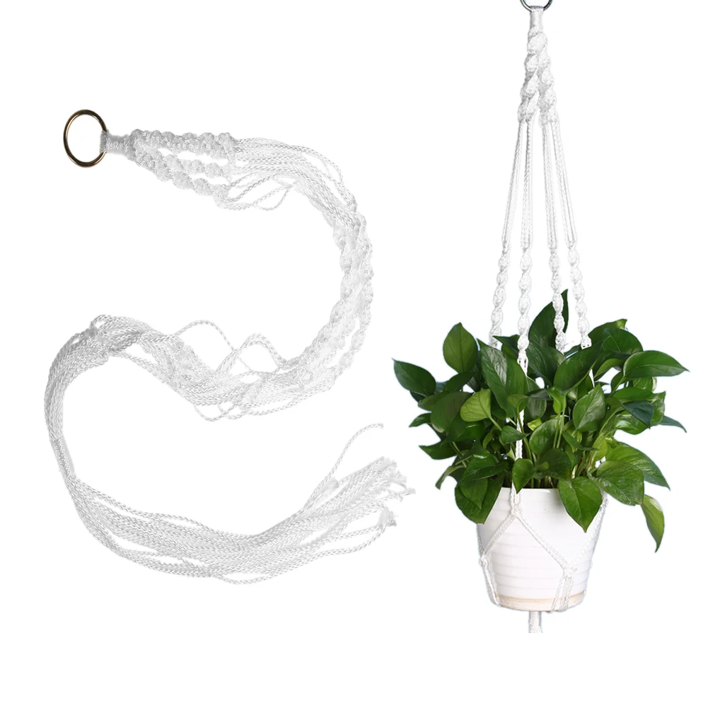 White Plant Hangering Basket Flower pot Net Holder Jute Rope Gardenpot