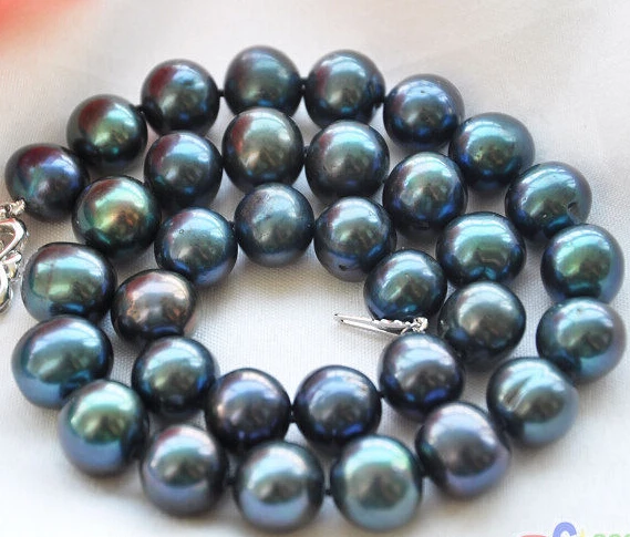 

Free Shipping ***Hot sale >>HUGE 12mm ROUND PEACOCK BLACK FW PEARL NECKLACE 17IN