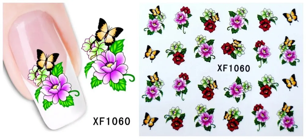 WUF 60 листов Микс Цветок DIY Переводные картинки для ногтей переводные наклейки для ногтей салон