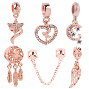 

Fit Brand Charm Bracelets Women Making Jewelry Luxurious Hollow Heart Angel Fox Flower Mickey Rose gold Pendant Beads