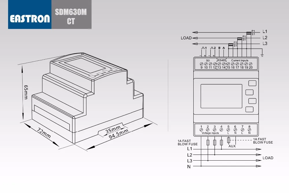 SDM630MCT 1/5A CT подключенный Многофункциональный четырехфазный цифровой din-рейку измеритель мощности, RS485 порт Modbus RTU