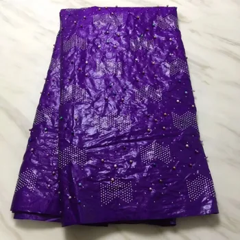 

Purple bazin riche getzner brode bazin brode with beads&stones guinea brocade fabric 2019 high quality 5yards/lot 1611
