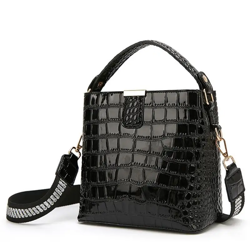 

FGGS-Women'S One-Shoulder Crocodile Pattern Bucket Bag Messenger Bag Mobile Handbag