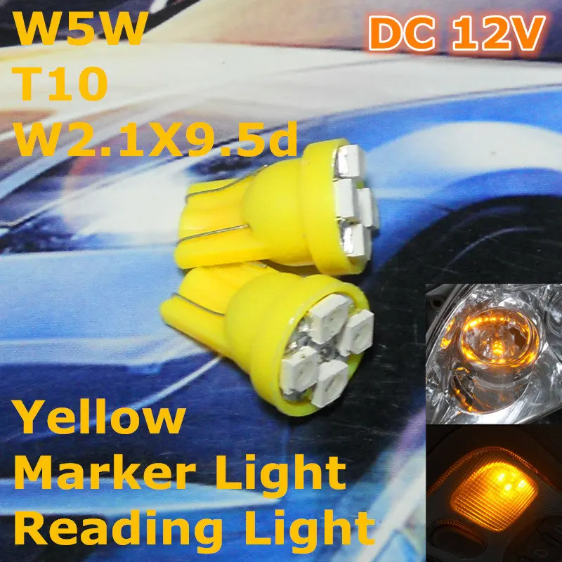 

12V LED Yellow Color Car Bulb Lamp T10(4*1210 SMD Lamp)W5W W2.1X9.5d for Front Top Reading Signal Parking Light