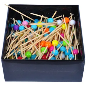 

9 cm Bamboo Cocktail Sticks with Colorful Round Beads Art Fruit Cocktail Sticks Cake Decoration Wine Party Supplies 170PCS/LOT