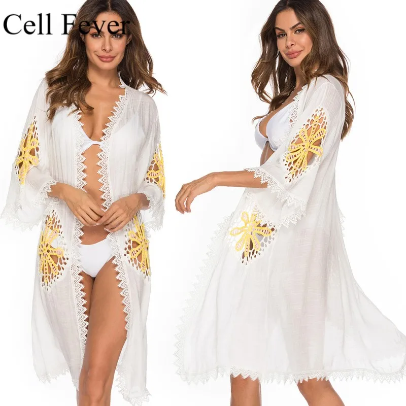 

Beach Cover Up Lace Hollow Crochet Swimsuit Long Bikini Tunic Beach Dress Women Kaftan Robe de Plage Saida de Praia Pareo