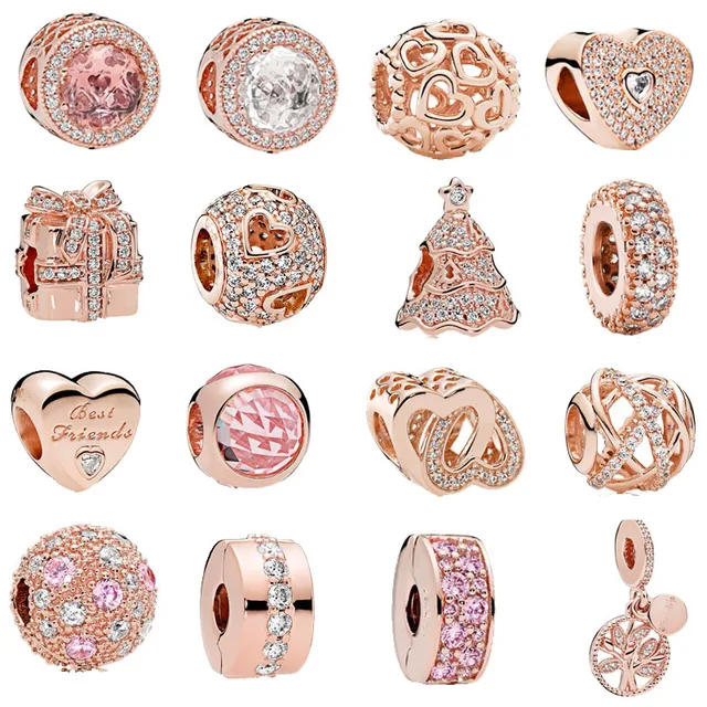 free shipping 1pc rose gold heart family tree spacer clip bead charms