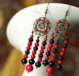 Ювелирные изделия в непальском стиле большие серьги из бронзы с бусинами