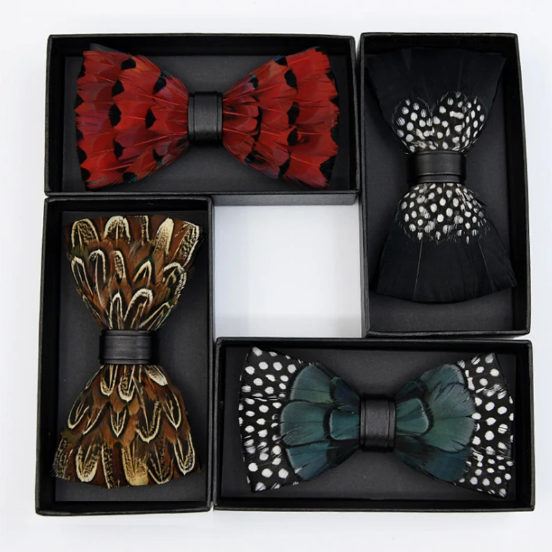 Dark Blue with Gold Plume Design Bow Tie